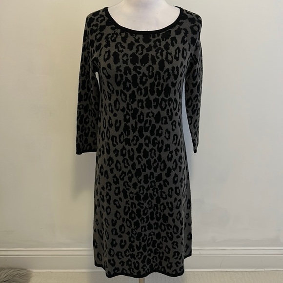 Garnet Hill Wool Leopard Print Sweater Dress - Picture 1 of 6